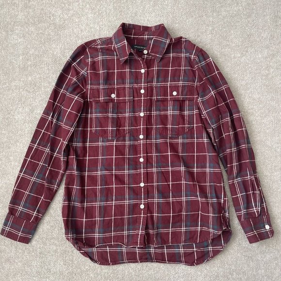 Banana Republic Tops - Banana Republic Shirt Womens XS Dark Red Plaid Button Down Casual 100% Cotton